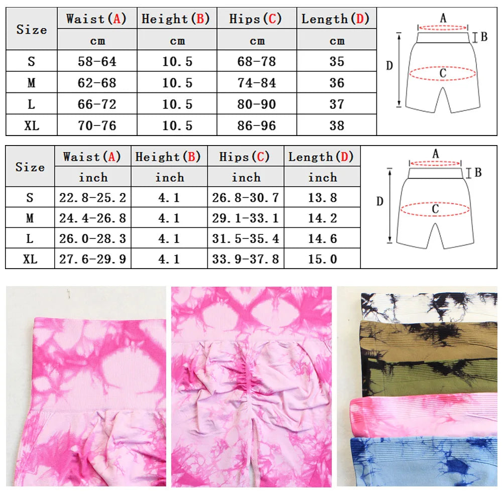 Seamless Tie Dye Push Up Yoga Shorts