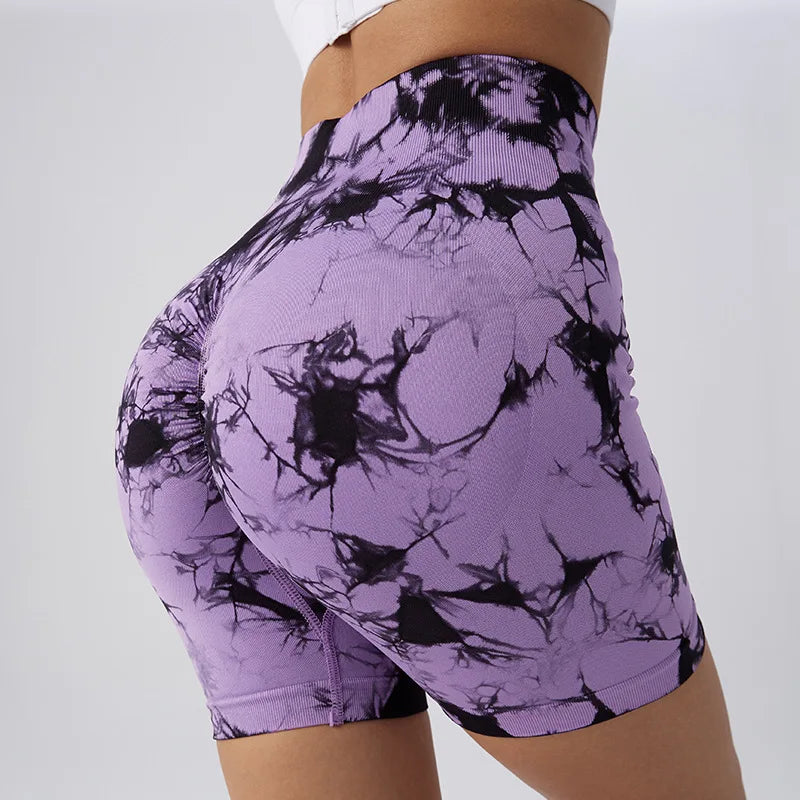 Seamless Tie Dye Push Up Yoga Shorts