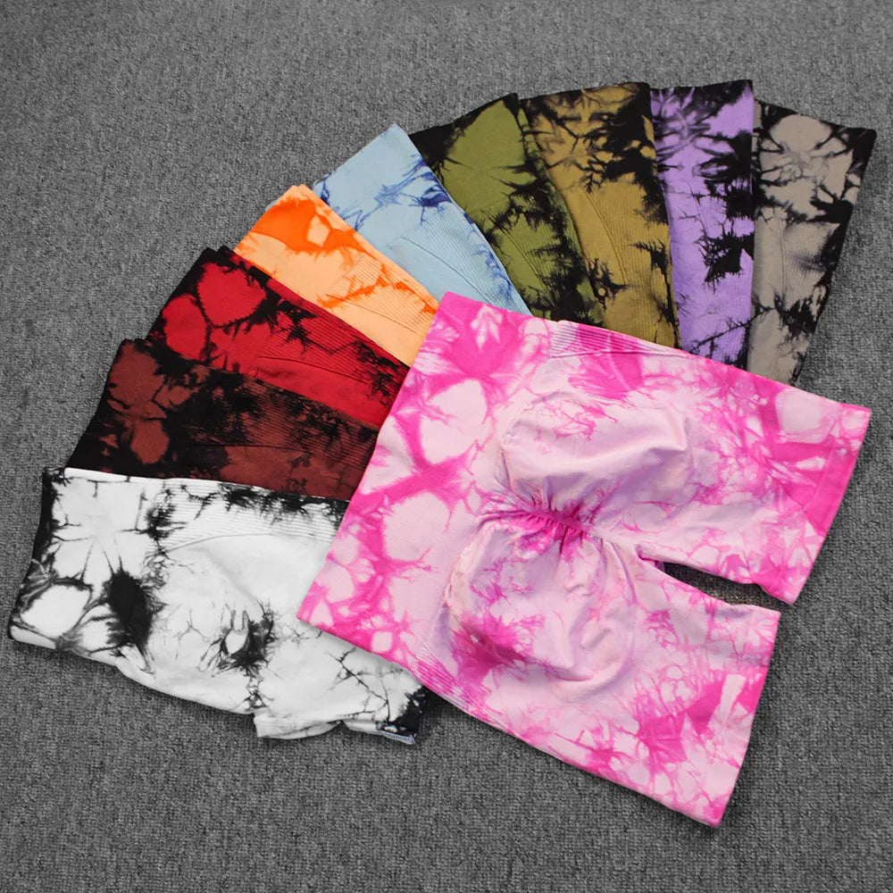 Seamless Tie Dye Push Up Yoga Shorts