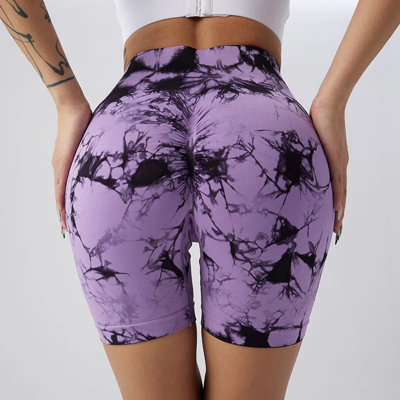 Seamless Tie Dye Push Up Yoga Shorts